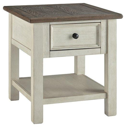 Ashley Bolanburg End Table Set featuring two wooden tables with dark finish and modern design for living room decor.