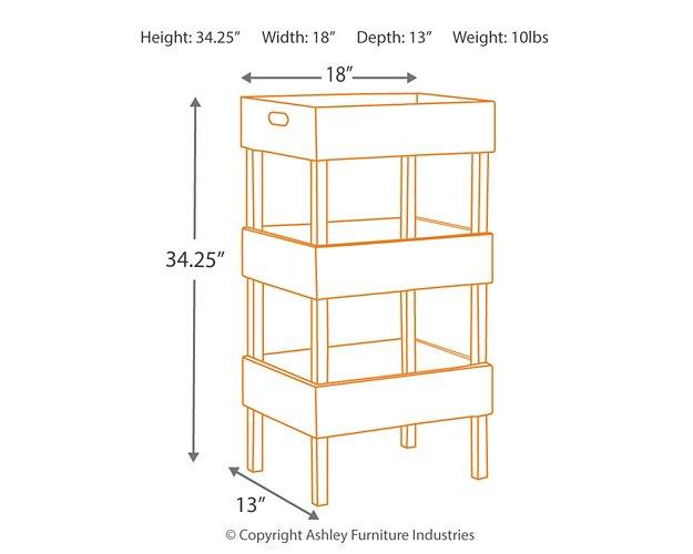 Ashley Furniture Yulton kitchen storage shelf with multiple tiers, sturdy wood construction, ideal for organizing cookware and kitchen essentials.