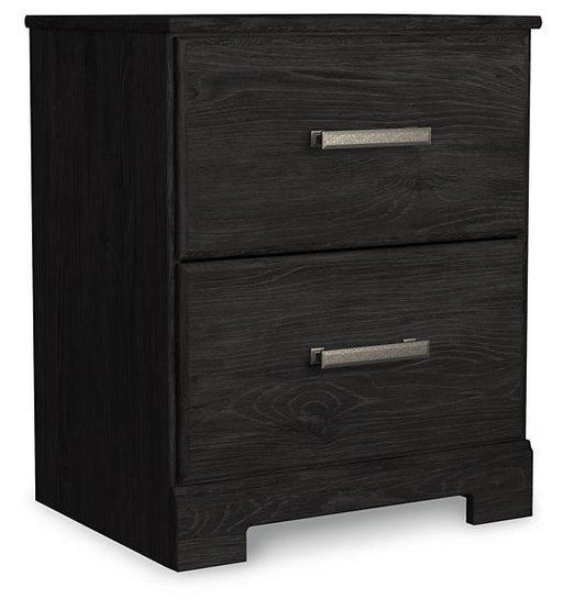 Ashley Furniture Belachime nightstand with a dark wood finish, featuring a single drawer and open shelf for bedroom storage.