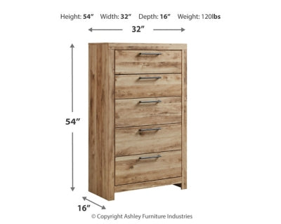 Ashley Furniture Hyanna chest of drawers with a modern design and multiple drawers, wood finish, and sleek hardware.