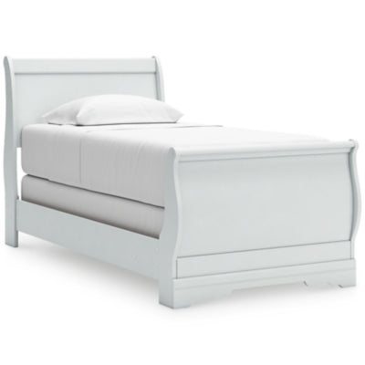 Ashley Furniture Anarasia Bed with a sleek wooden frame and elegant design, shown from an angled perspective.