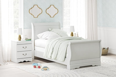 Ashley Furniture Anarasia bedroom set featuring a bed, matching nightstands, and dresser with elegant wood finish.