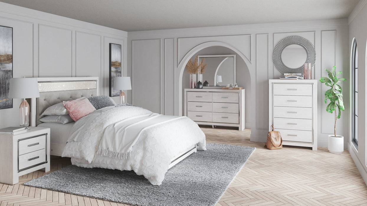 Ashley Furniture Altyra bedroom set featuring a bed, nightstands, and matching dresser in a modern bedroom scene.