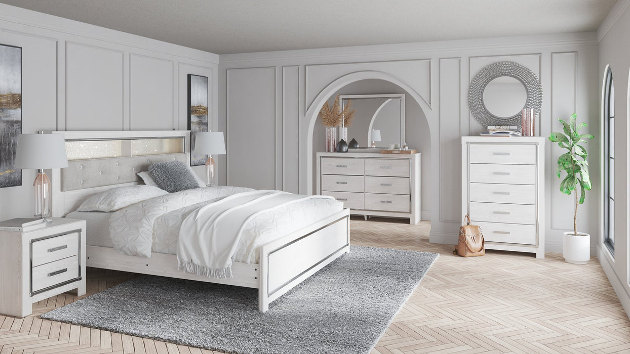 Ashley Furniture Altyra bedroom set featuring a bed, dresser, and nightstands with a modern wood finish and stylish hardware.