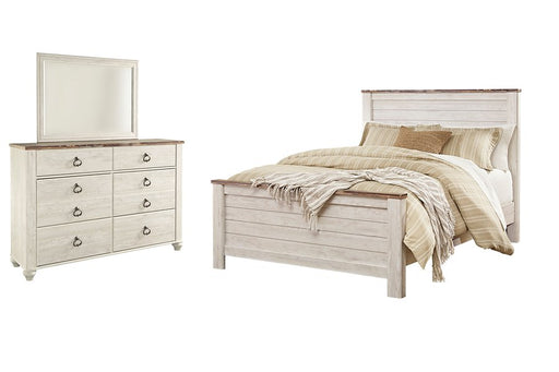 Ashley Furniture Willowton bedroom set with matching bed, dresser, and nightstands in a modern wood finish.