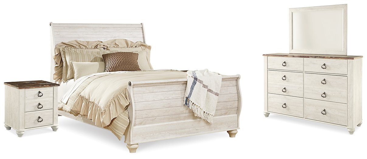 Ashley Furniture Willowton bedroom set featuring a bed frame and matching furniture in a modern, elegant design.