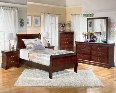 Ashley Furniture Alisdair Youth Bed showing a sturdy wooden frame with a natural finish and simple design for kids' bedroom.