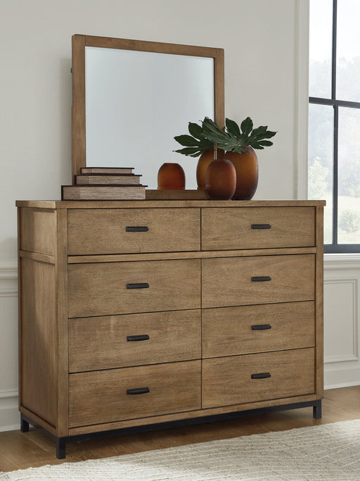 Ashley Furniture Tomtyn dresser with matching mirror, wood finish, and modern design, shown with drawers and mirror attached.