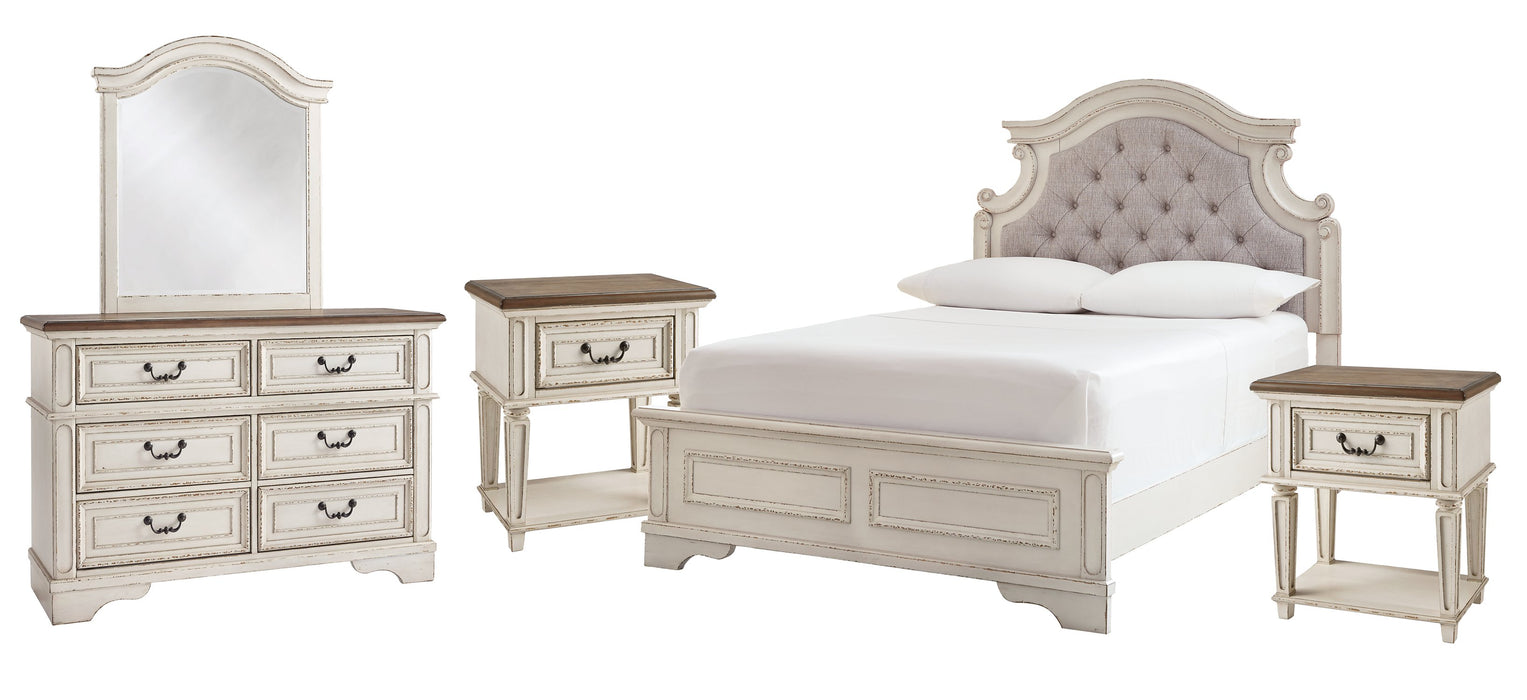 Ashley Furniture Realyn bedroom set featuring a modern bed frame, matching nightstands, and a coordinated bedroom decor.