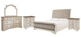 Ashley Furniture Realyn bedroom set featuring a bed, nightstands, and dresser with elegant wood finish and modern design.