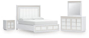 Ashley Furniture Chalanna bedroom set with a bed, nightstands, and dresser in a modern design, shown in a stylish bedroom setting.