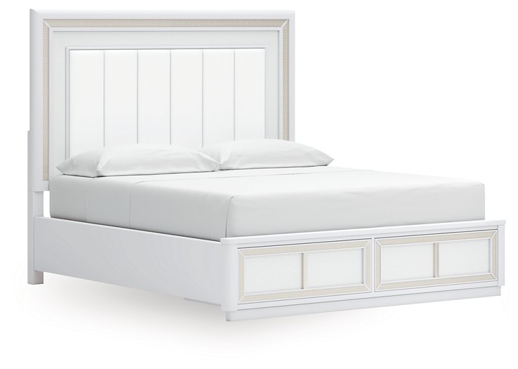 Ashley Furniture Chalanna bedroom set with a bed, nightstands, and dresser in a modern bedroom scene.