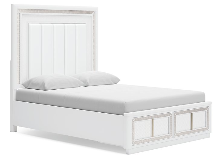 Ashley Furniture Chalanna bedroom set, angled view showing bed frame, nightstands, and matching dresser in a modern bedroom decor