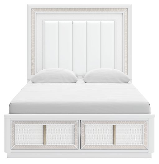 Ashley Furniture Chalanna bedroom set with a modern bed frame and matching nightstands, shown from a head-on view.