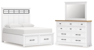 Ashley Furniture Ashbryn bedroom set with a bed, nightstands, and dresser in a modern design, shown in a well-lit bedroom setting.