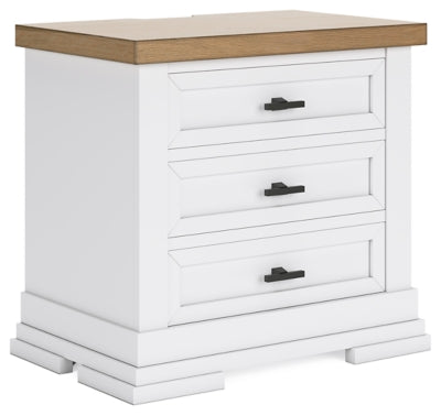 Ashley Furniture Ashbryn nightstand with a dark wood finish, angled design, and sleek modern style.