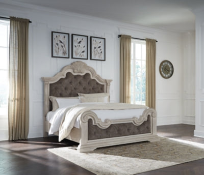 Ashley Furniture Bruchandi bedroom set featuring a bed, matching nightstands, and dresser with a modern, elegant design.
