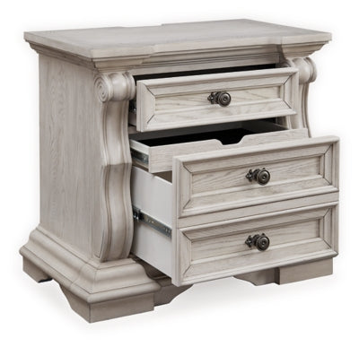 Ashley Furniture Bruchandi bedroom set with a bed, nightstands, and dresser shown in an open-angle view.