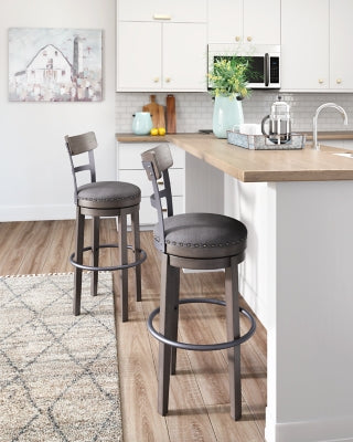 Ashley Furniture Caitbrook bar height barstool with wooden legs and cushioned seat, ideal for kitchen or bar area.