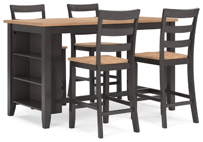 Ashley Furniture Gesthaven dining room set with a wooden table and six matching chairs, shown from an angled perspective.