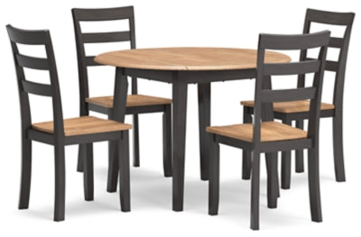 Ashley Furniture Gesthaven dining room set with a wooden table and matching chairs, showcasing a stylish and inviting dining area.