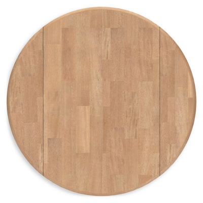 Ashley Furniture Gesthaven dining room set with a wooden table and six upholstered chairs, shown in a modern dining space.