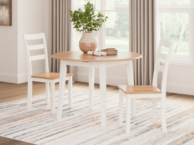 Ashley Furniture Gesthaven dining room set with a wooden table and matching chairs, elegant and suitable for a formal dining space.