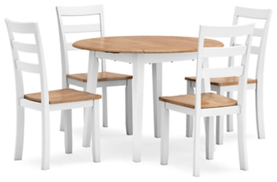 Ashley Furniture Gesthaven dining room set with a wooden table and matching chairs, shown from an angled side view.