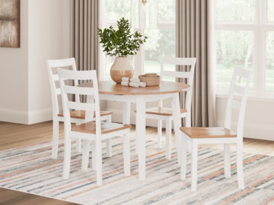 Ashley Furniture Gesthaven dining room set with a wooden table and six upholstered chairs, perfect for elegant dining spaces.