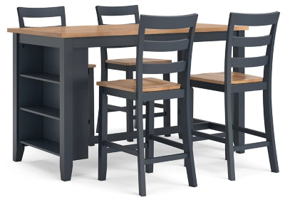 Ashley Furniture Gesthaven dining room set with a wooden table and six matching chairs, shown from an angled side view.