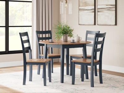 Ashley Furniture Gesthaven Dining Set with wooden table and six upholstered chairs in a modern dining room setting.