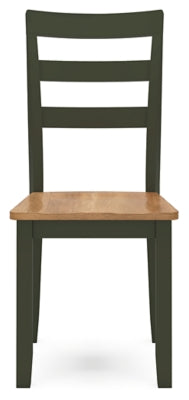Ashley Furniture Gesthaven dining room set with a wooden table and matching chairs, shown from a front head-on view.