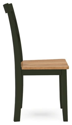 Ashley Furniture Gesthaven dining room set with wooden table and matching chairs, shown from the side angle.