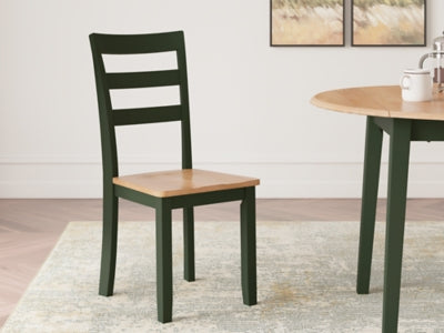Ashley Furniture Gesthaven dining room set with a wooden table and six matching upholstered chairs in a modern design.