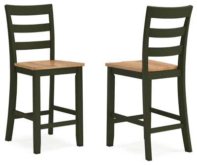 Ashley Furniture Gesthaven dining room set with a wooden table and six matching chairs, shown from an angled side view.