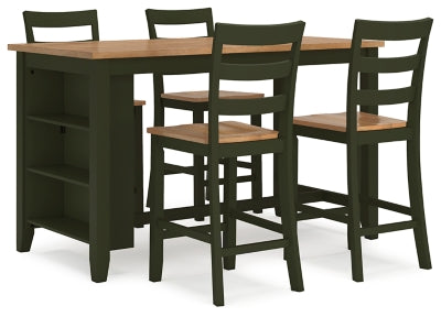 Ashley Furniture Gesthaven dining room set with a wooden table and matching chairs, shown from a side angle in a modern dining space.