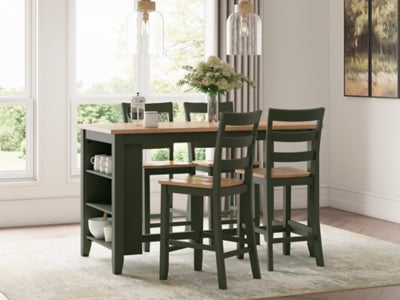 Ashley Furniture Gesthaven Dining Set with wooden table and six upholstered chairs in a modern dining room setting.