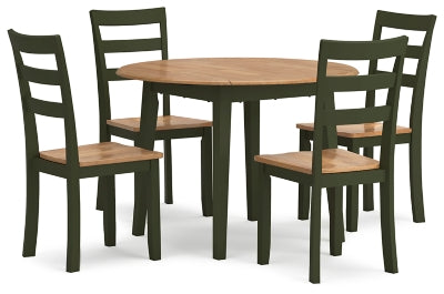 Ashley Furniture Gesthaven dining room set with a wooden table and matching chairs, shown from an angled view.