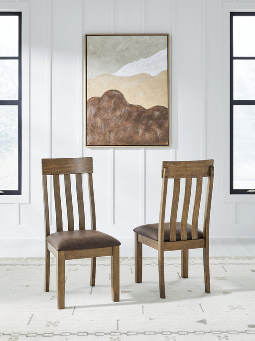 Ashley Furniture Urbinforte dining chair with wooden legs and upholstered seat, stylish and comfortable for dining rooms.