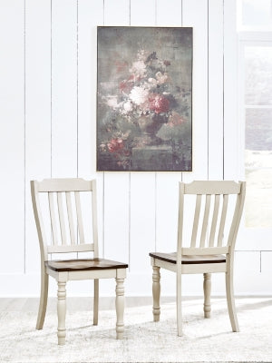 Ashley Furniture Wirloni dining chair with upholstered seat and wooden legs, shown in a modern dining room setting.