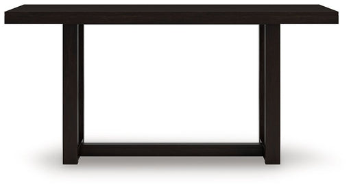 Ashley Furniture Neymorton counter height dining table with a wooden finish, shown from a front head-on angle.