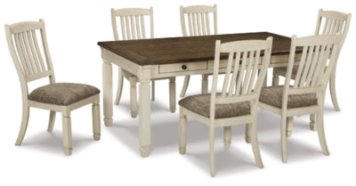 Ashley Furniture Bolanburg dining room set with a wooden table and matching chairs in a modern kitchen setting.