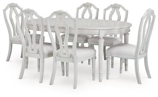 Ashley Furniture Montelaine dining room set with formal seating, includes a table and matching chairs in elegant design.