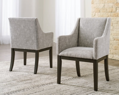 Ashley Furniture Burkhaus dining room set with wooden table and six upholstered chairs, modern design for home dining spaces.