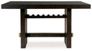Ashley Furniture Burkhaus dining room set with a rectangular table and six upholstered chairs, shown from a head-on angle.
