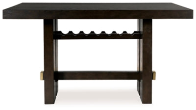 Ashley Furniture Burkhaus dining room set with a rectangular table and six upholstered chairs, shown from a head-on angle.