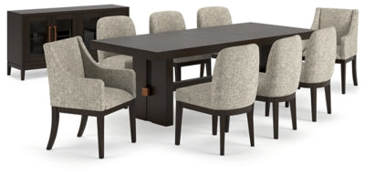 Ashley Furniture dining room set with a wooden table and matching chairs, stylish and perfect for a modern dining space.