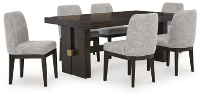 Ashley Furniture Burkhaus dining room set with a wooden table and matching chairs in a modern dining space.