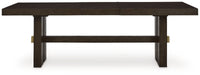Ashley Furniture Burkhaus dining room set featuring a table and chairs in a modern wood finish.