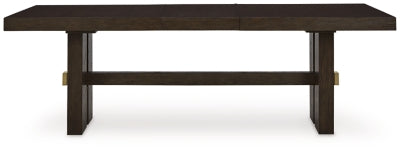 Ashley Furniture Burkhaus dining room set featuring a table and chairs in a modern wood finish.